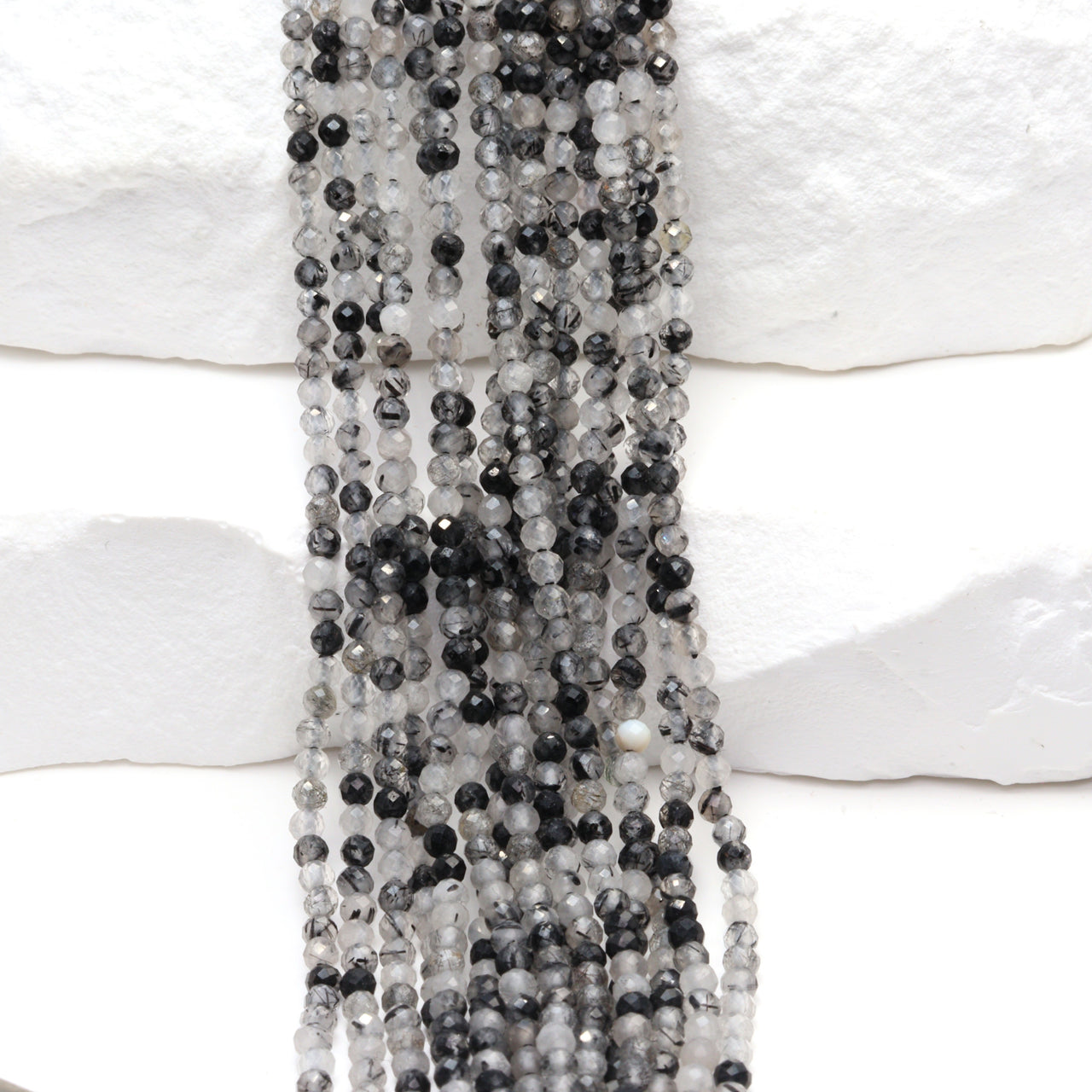 Black Tourmalinated Quartz 2mm Faceted Rounds