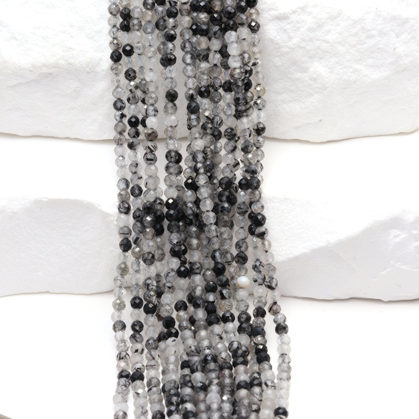 Black Tourmalinated Quartz 2mm Faceted Rounds