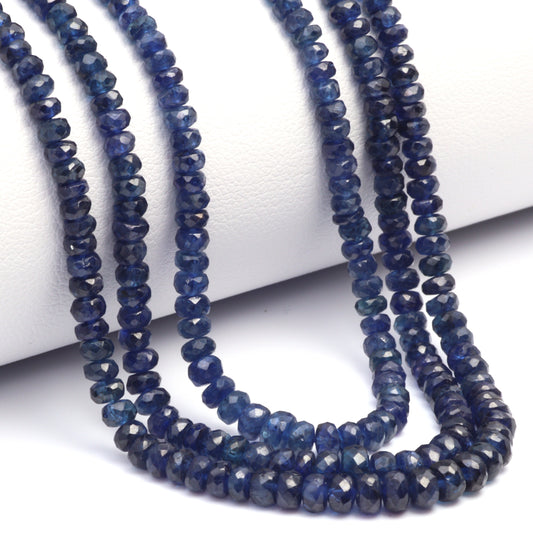 Royal Blue Sapphire 2.5mm - 4mm Hand Faceted Rondelles Bead Strand