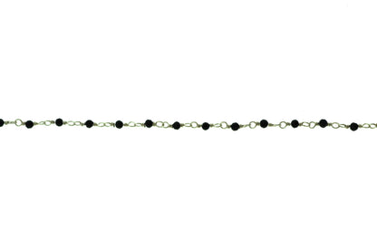 Black Spinel 2mm Faceted Rounds Rosary Chain Sterling Silver Wire Wrap Chain by the Foot