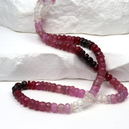 Ombre Red and Pink Ruby 4.5mm - 5.5mm Faceted Rondelles Bead Strand
