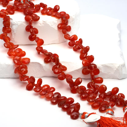 Burnt Orange Carnelian 9x7mm Faceted Pear Shaped Briolettes Bead Strand