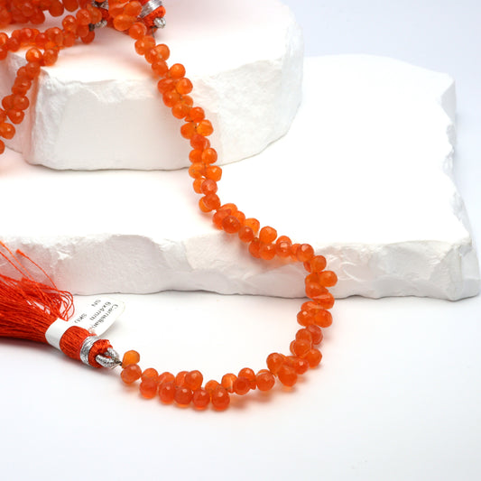 Orange Carnelian 6x4mm Faceted Teardrop Briolettes Bead Strand