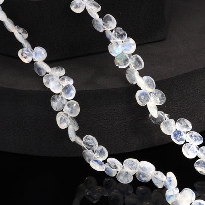 Blue Rainbow Moonstone 8mm Faceted Heart Shaped Briolettes