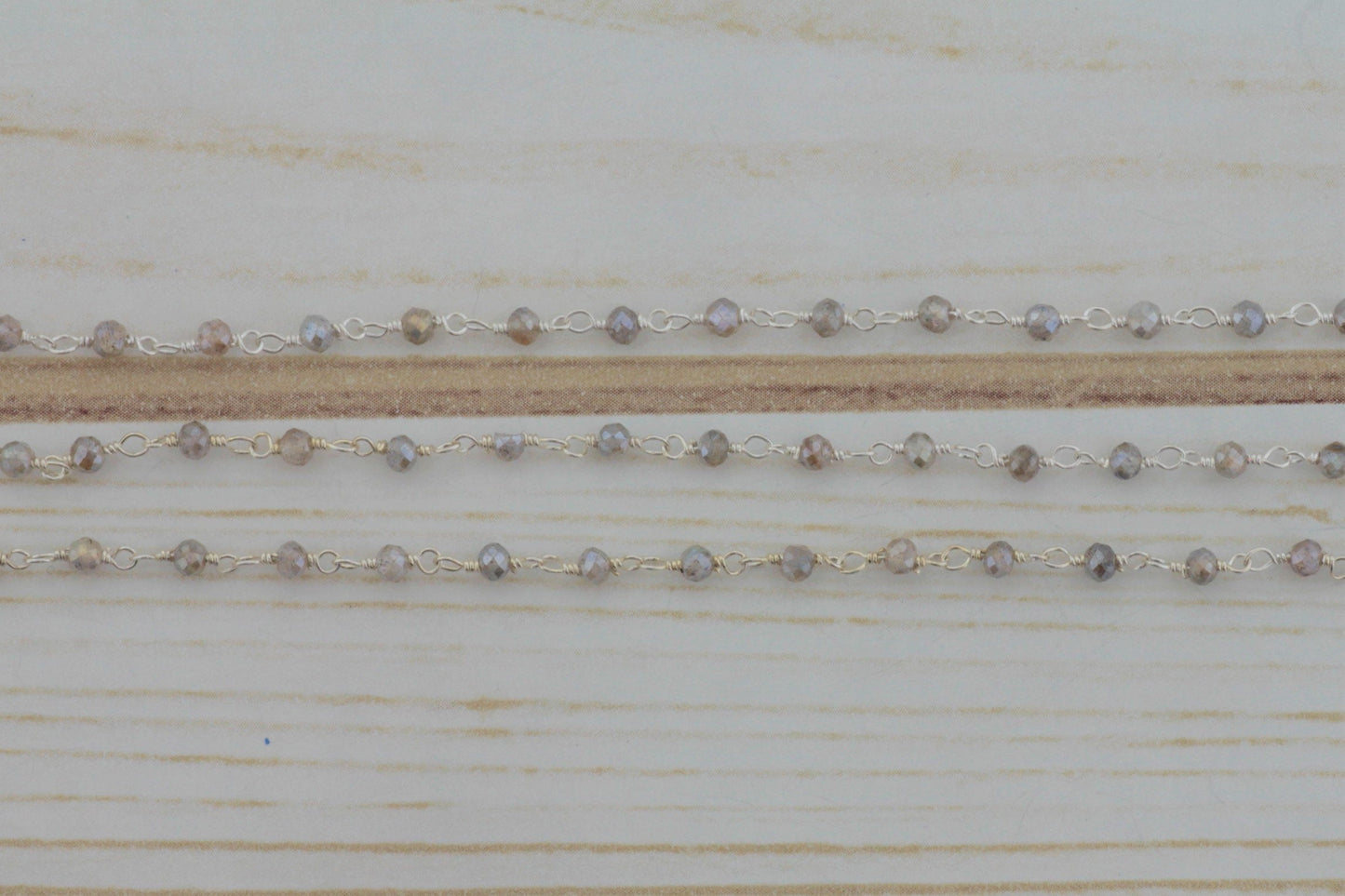 Coated Labradorite 3mm Faceted Rondelles Rosary Chain Sterling Silver Wire Wrap Chain by the Foot