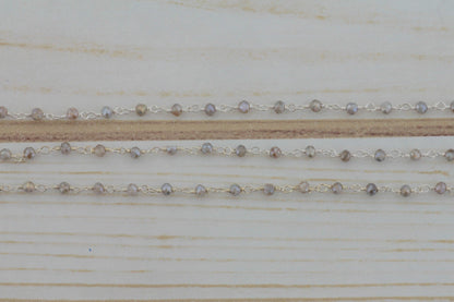 Coated Labradorite 3mm Faceted Rondelles Rosary Chain Sterling Silver Wire Wrap Chain by the Foot
