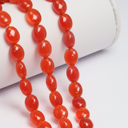 Orange Carnelian 9x7mm Smooth Ovals Bead Strand
