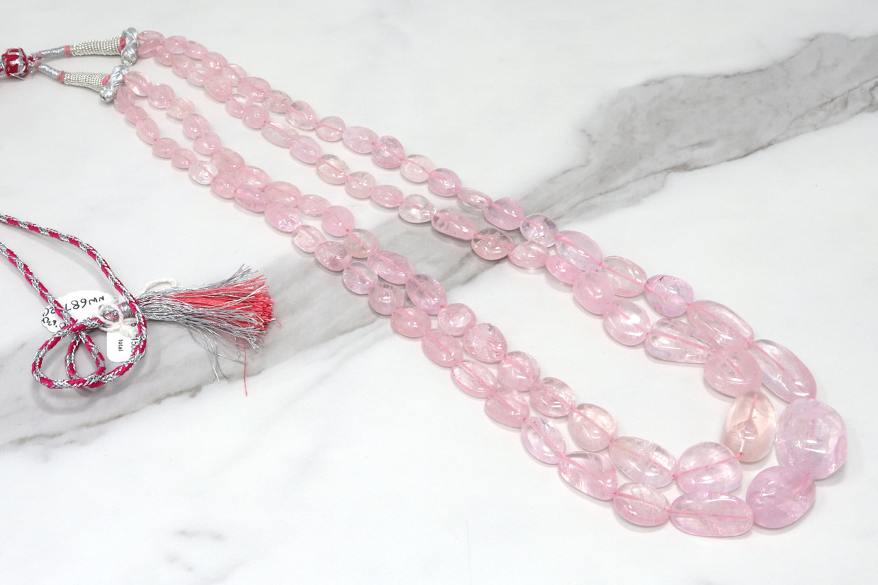 Pink Morganite 12x8mm Smooth Nuggets 2 Strand Bead Necklace