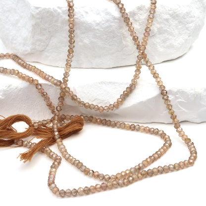 Natural Brown Zircon 2.5mm Faceted Rounds Bead Strand