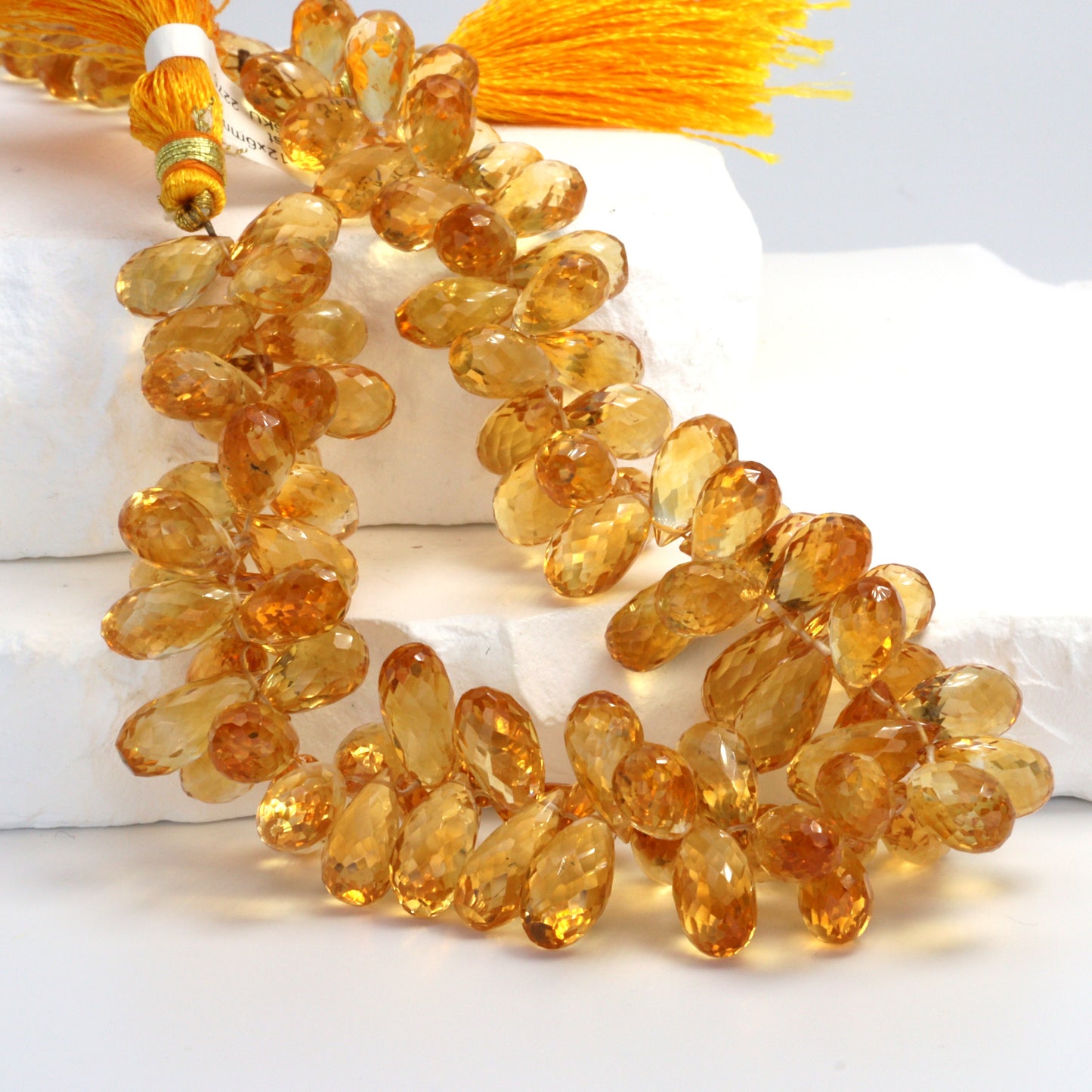 Yellow Citrine 12x6mm Faceted Teardrop Briolettes