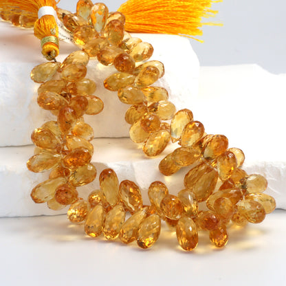 Yellow Citrine 12x6mm Faceted Teardrop Briolettes