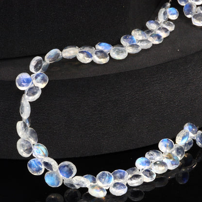 AAA Blue Rainbow Moonstone 6mm Faceted Heart Shaped Briolettes Bead Strand