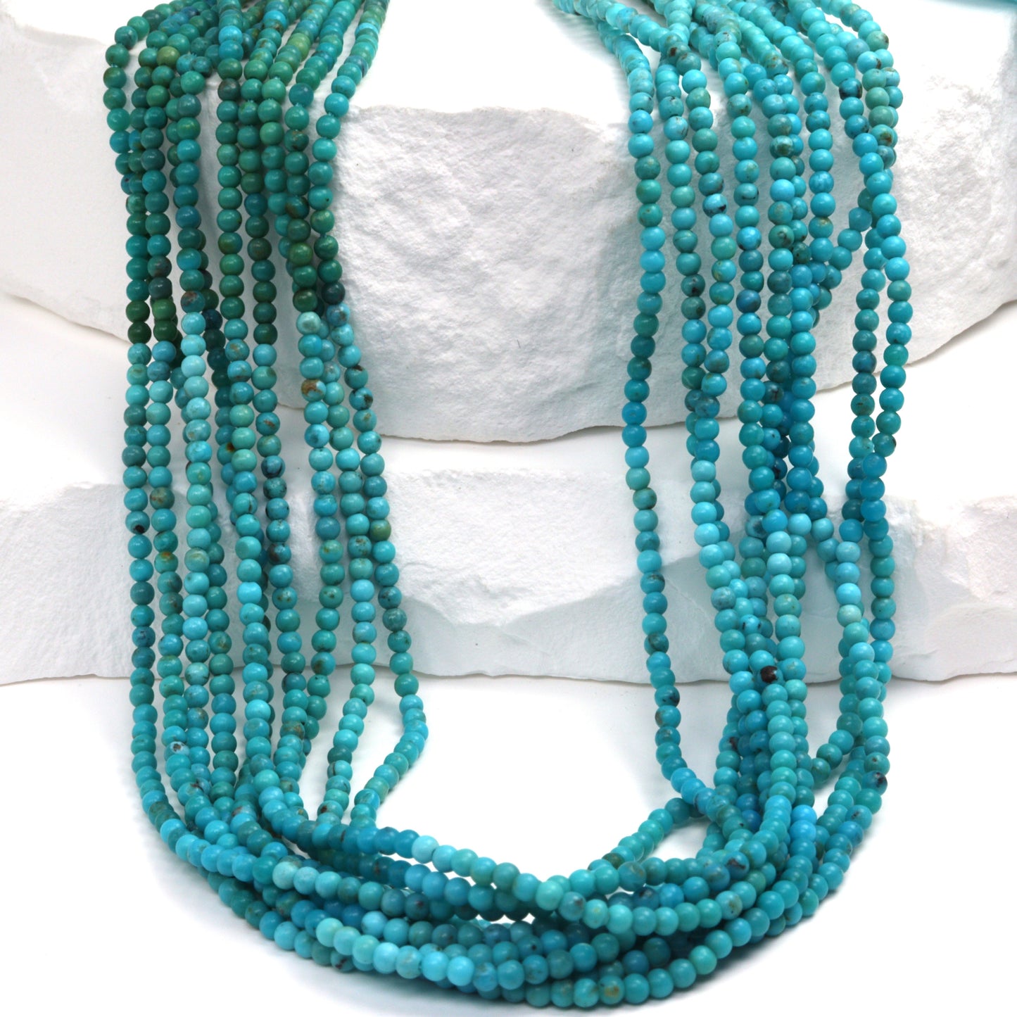 Ombre Natural Blue Turquoise 2mm Smooth Rounds