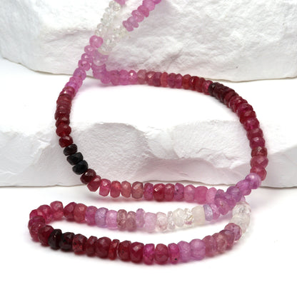 Ombre Red and Pink Ruby 3.5mm - 4.5mm Hand Faceted Rondelles Bead Strand