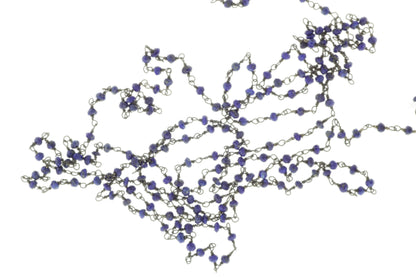 Dark Blue Lapis Lazuli 3mm Faceted Rondelles Rosary Chain Sterling Silver with Black Rhodium Plating Wire Wrap Chain by the Foot