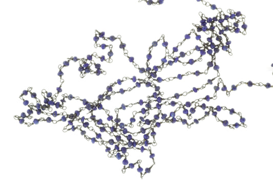 Dark Blue Lapis Lazuli 3mm Faceted Rondelles Rosary Chain Sterling Silver with Black Rhodium Plating Wire Wrap Chain by the Foot