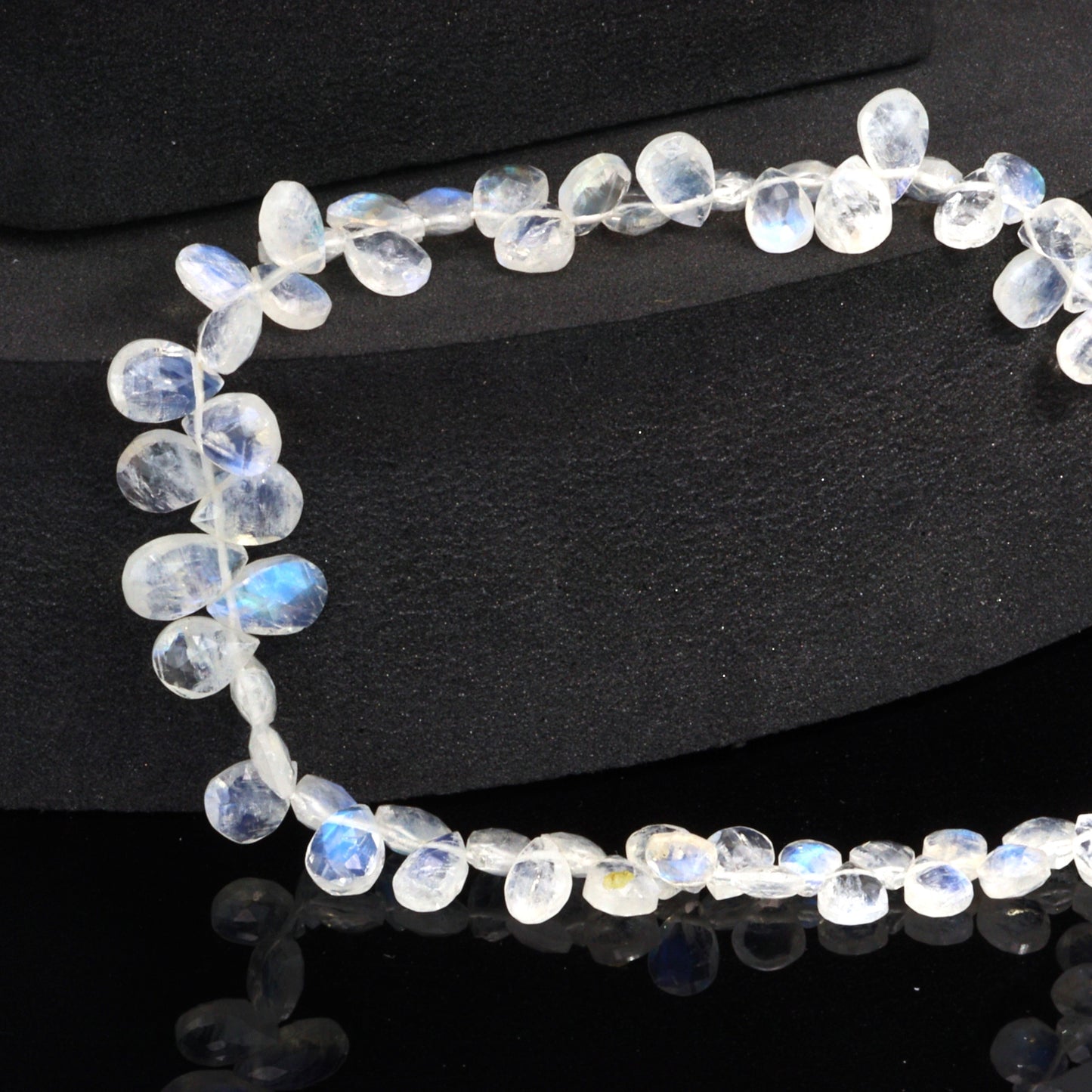 AA Blue Rainbow Moonstone 6x4mm Faceted Pear Shaped Briolettes Bead Strand