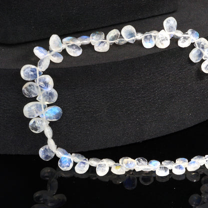 AA Blue Rainbow Moonstone 6x4mm Faceted Pear Shaped Briolettes Bead Strand