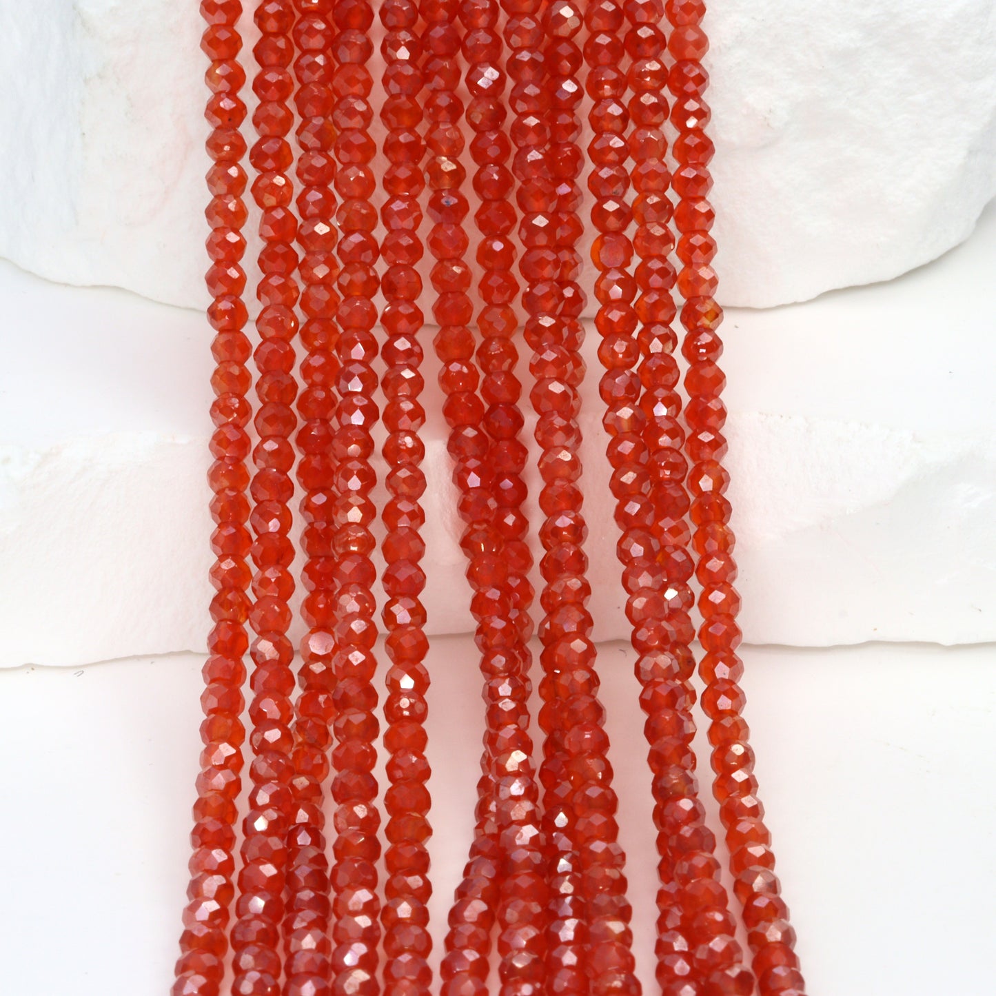 Coated Orange Carnelian 3mm Faceted Rondelles Bead Strand