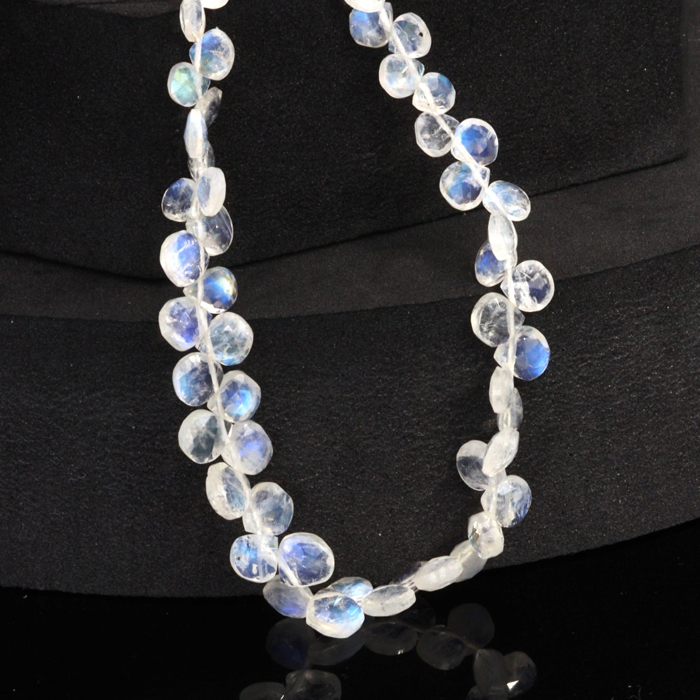 Blue Rainbow Moonstone 5mm Faceted Heart Shaped Briolettes