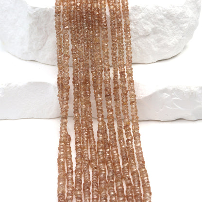 Natural Brown Zircon 2.5mm Hand Faceted Rondelles Bead Strand