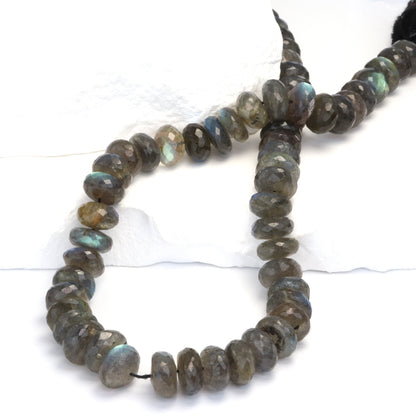 Natural Blue Labradorite 11mm Faceted Rondelles Bead Strand