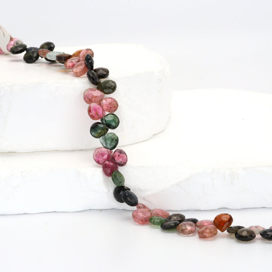 Watermelon Tourmaline 6.5mm Faceted Heart Shaped Briolettes