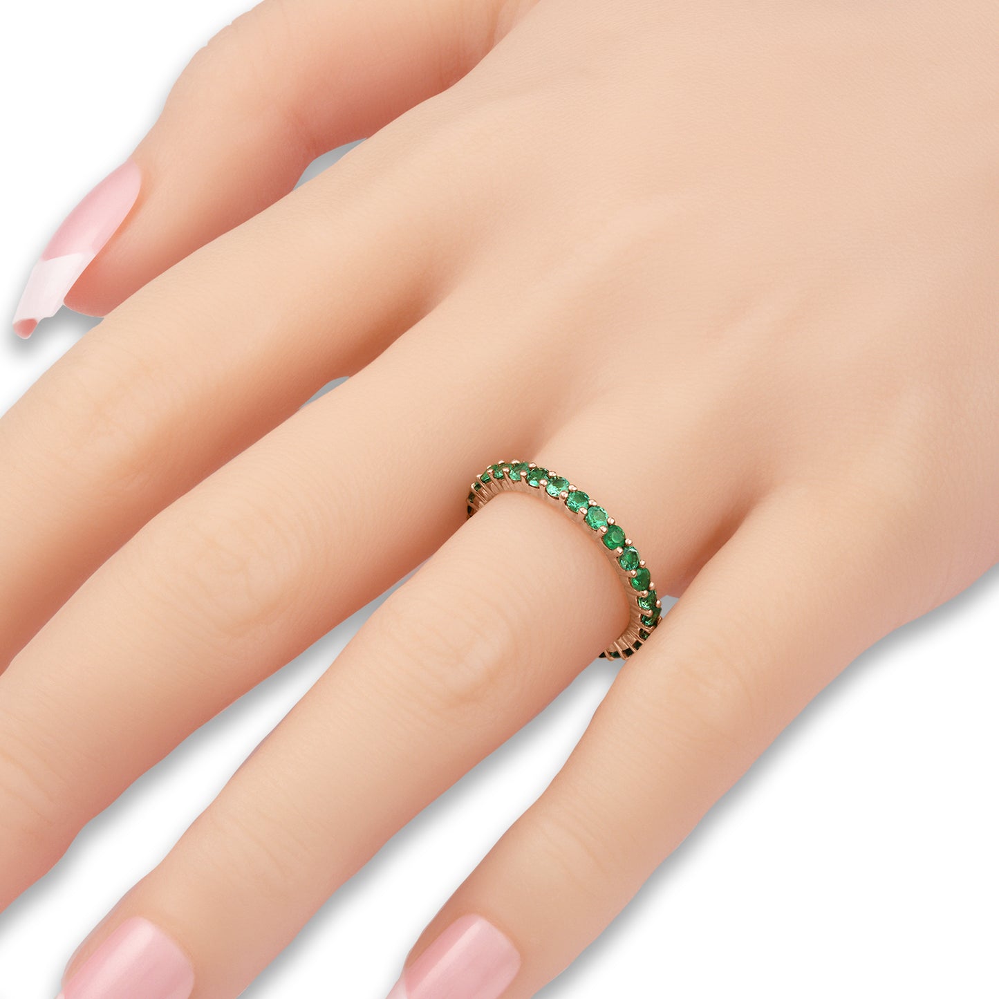 Shared Prong Emerald Eternity Band