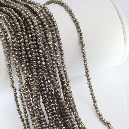 Natural Pyrite 2mm Faceted Rounds Bead Strand