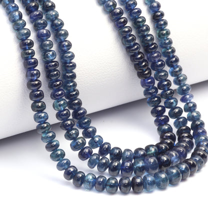 Dark Navy Blue Sapphire 3.5mm - 4.5mm Smooth Rondelles Bead Strand