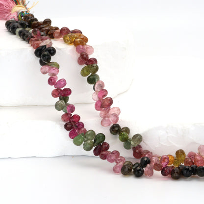 Watermelon Tourmaline 6x4mm Faceted Teardrop Briolettes