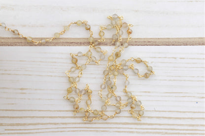 Natural Brown Zircon 3mm Faceted Rondelles Rosary Chain Sterling Silver with Gold Plating Wire Wrap Chain by the Foot
