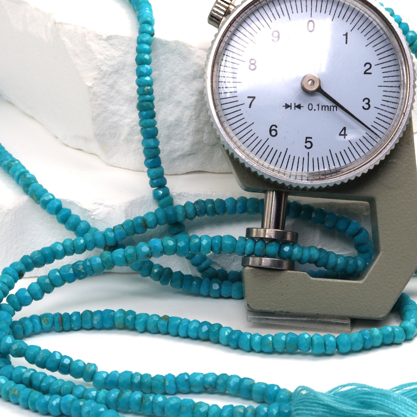 Natural Blue-Green Turquoise 3.5mm Hand Faceted Rondelles Bead Strand