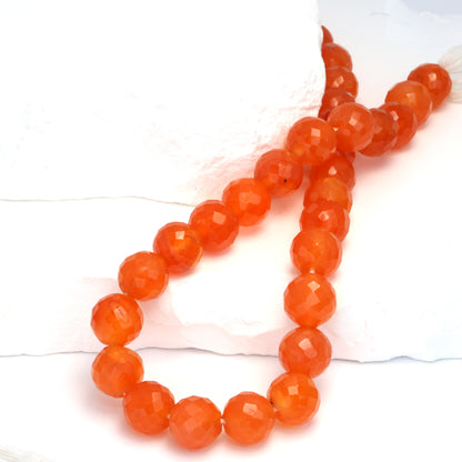 Orange Carnelian 10mm Faceted Rounds Bead Strand