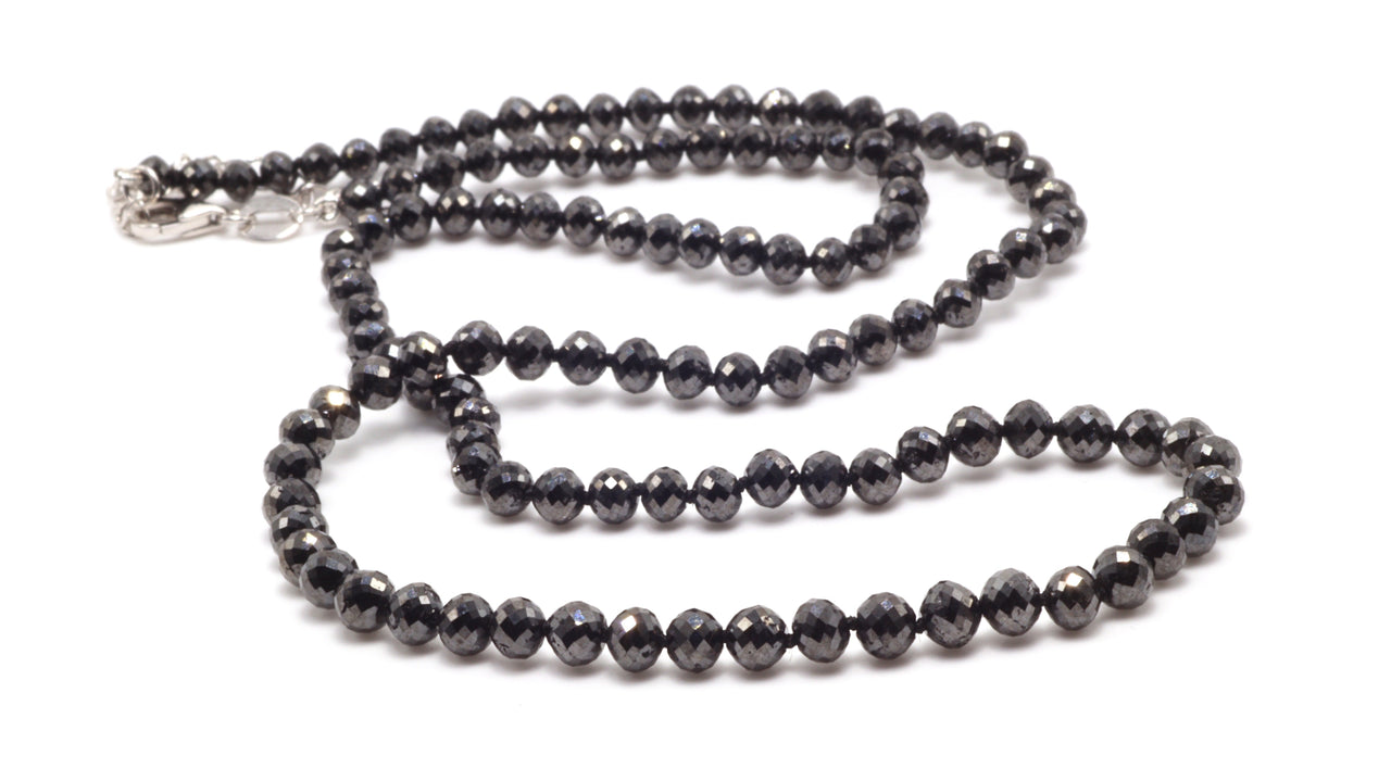 18k WG 18+2" Black Diamond Knotted Bead Necklace (~50ct)