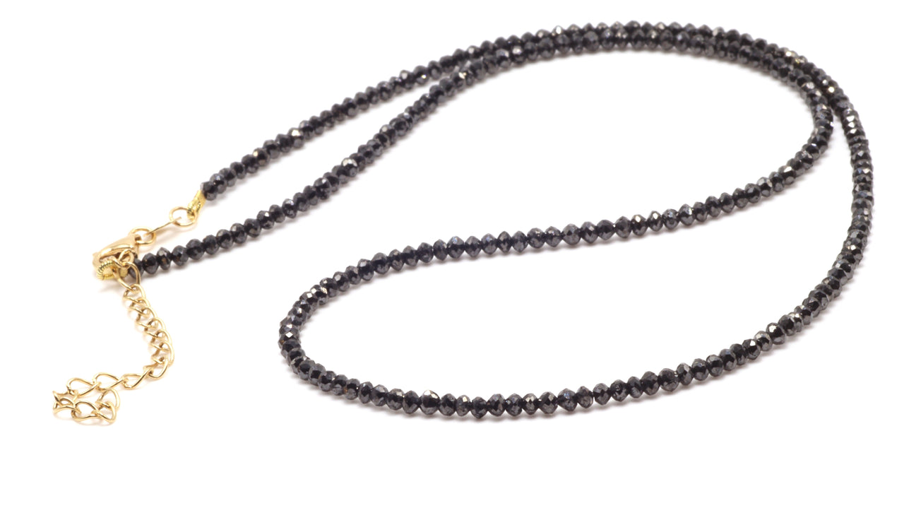 18k YG 16"+2" Black Diamond Bead Necklace (~15ct)