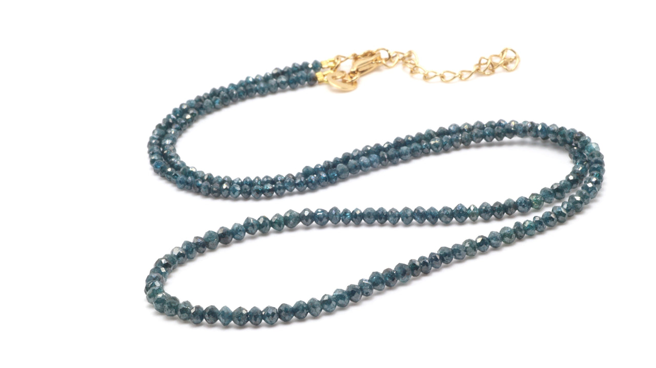 18k YG 16+2" Blue Diamond Bead Necklace (~16ct)