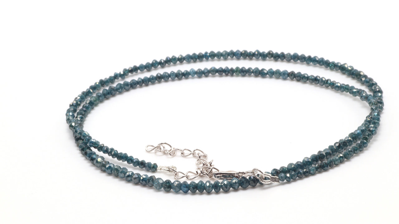 18k WG 16+2" Blue Diamond Bead Necklace (~16ct)