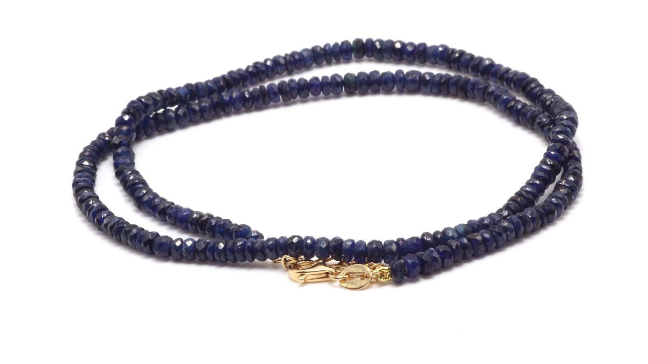 18k YG 16"+2" Blue Sapphire Bead Necklace