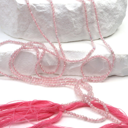 Pink Zircon 2mm Faceted Rounds Bead Strand