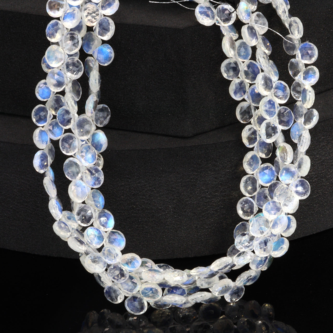 AAA Blue Rainbow Moonstone 5mm Faceted Heart Shaped Briolettes Bead Strand