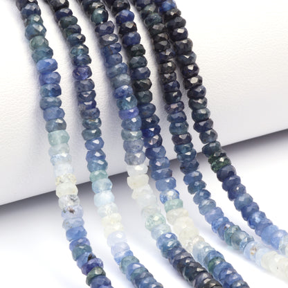 Ombre Blue and White Sapphire 3.5mm Faceted Rondelles