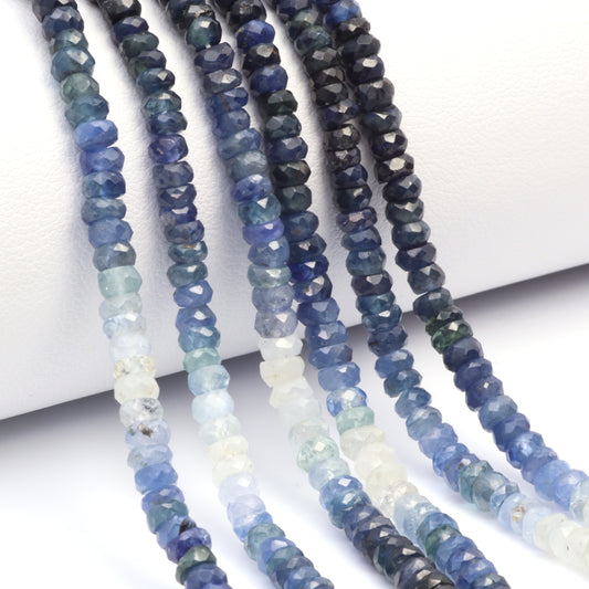 Ombre Blue and White Sapphire 3.5mm Faceted Rondelles