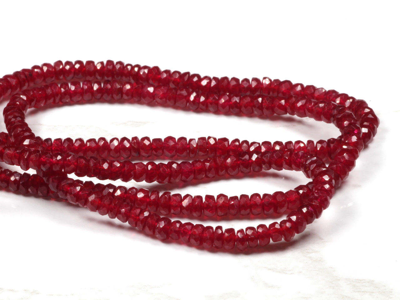 Red Ruby 3mm Hand Faceted Rondelles Bead Strand