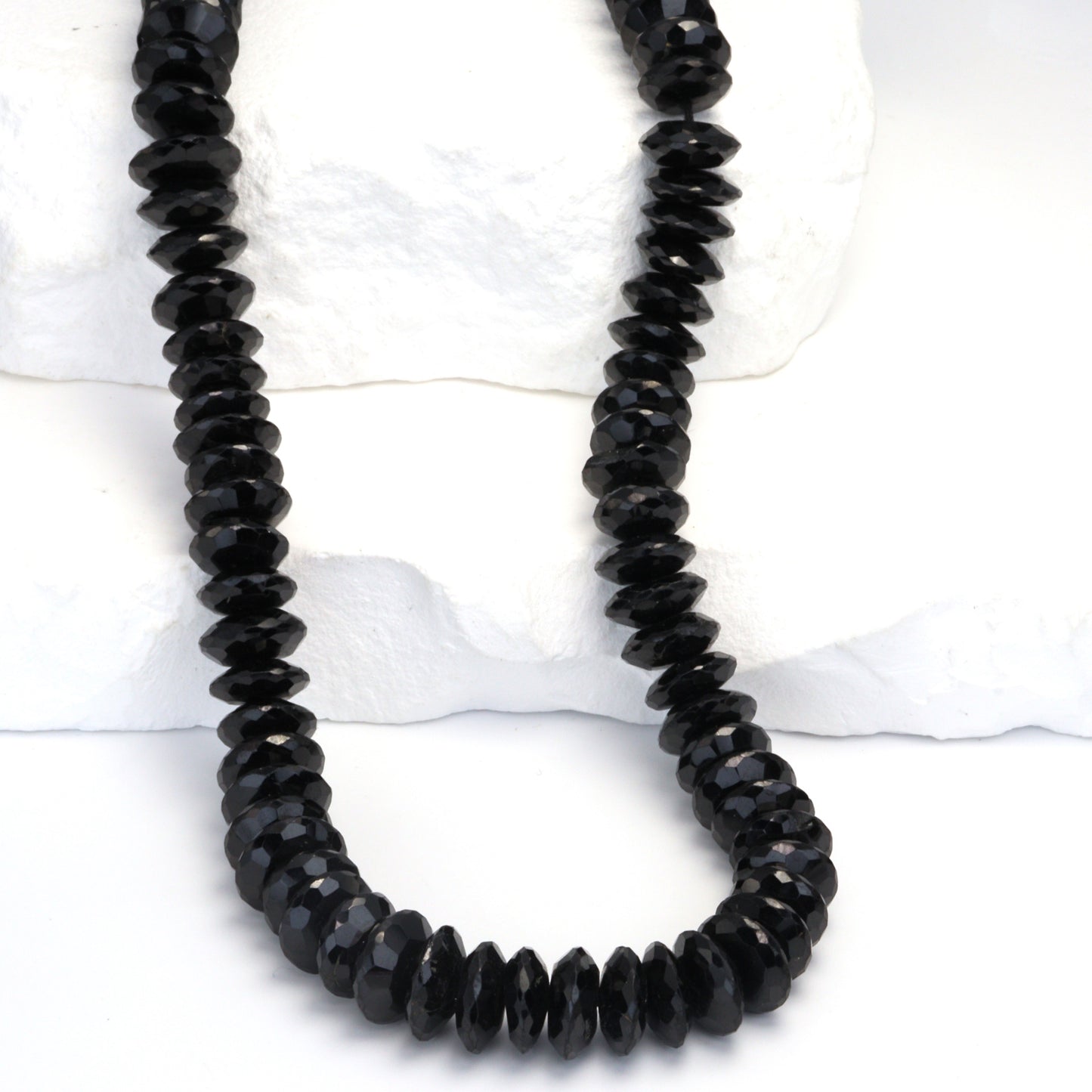 Black Spinel 10mm German Cut Faceted Rondelles Bead Strand
