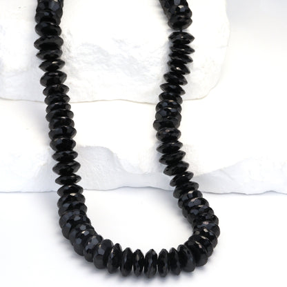 Black Spinel 10mm German Cut Faceted Rondelles Bead Strand