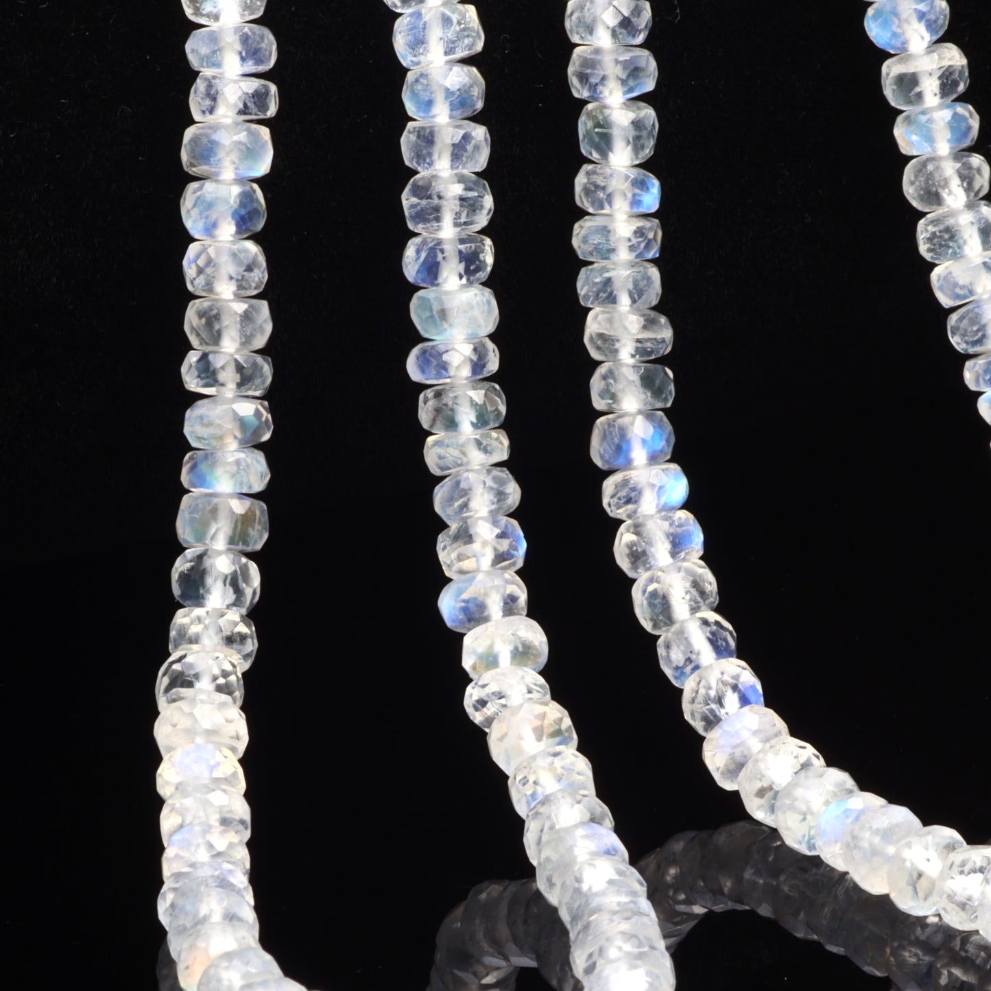 AA Blue Rainbow Moonstone 5mm Faceted Rondelles Bead Strand