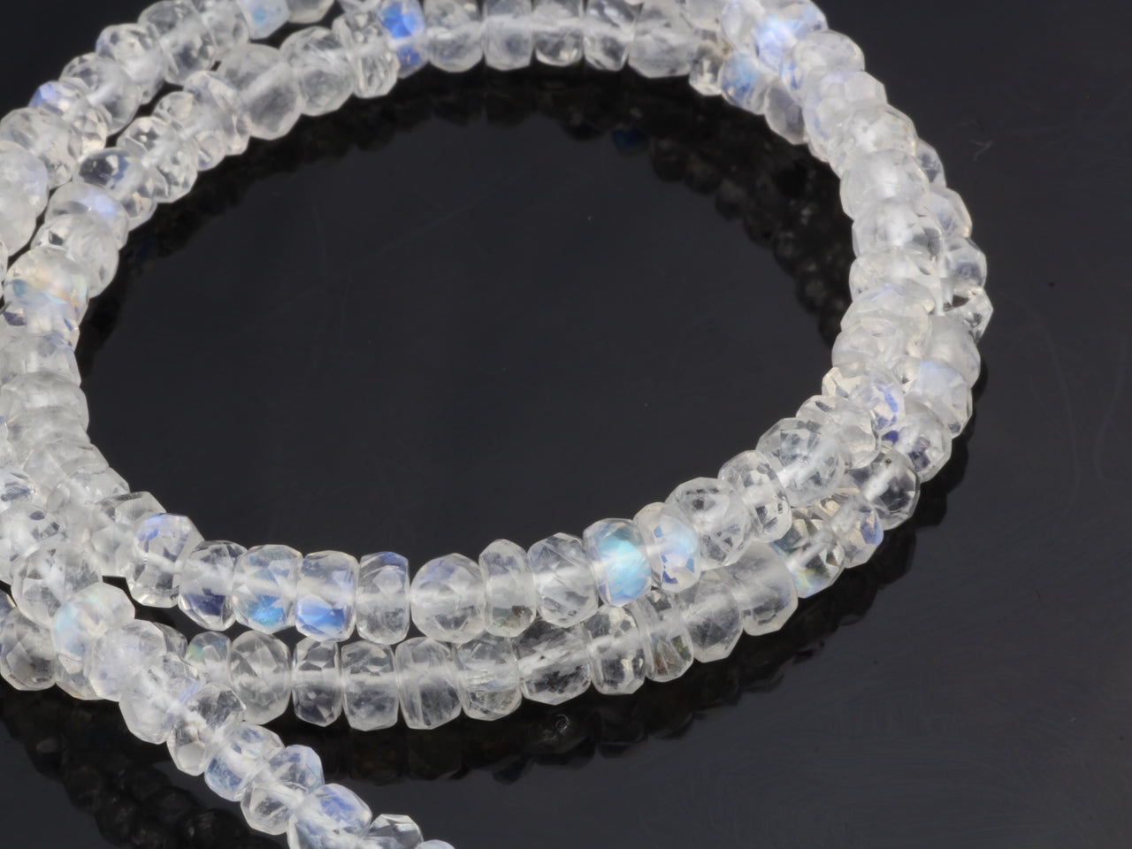 Rainbow Moonstone 3.5mm Hand Faceted Rondelles Bead Strand