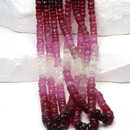 Ombre Red and Pink Ruby 4mm Hand Faceted Rondelles Bead Strand