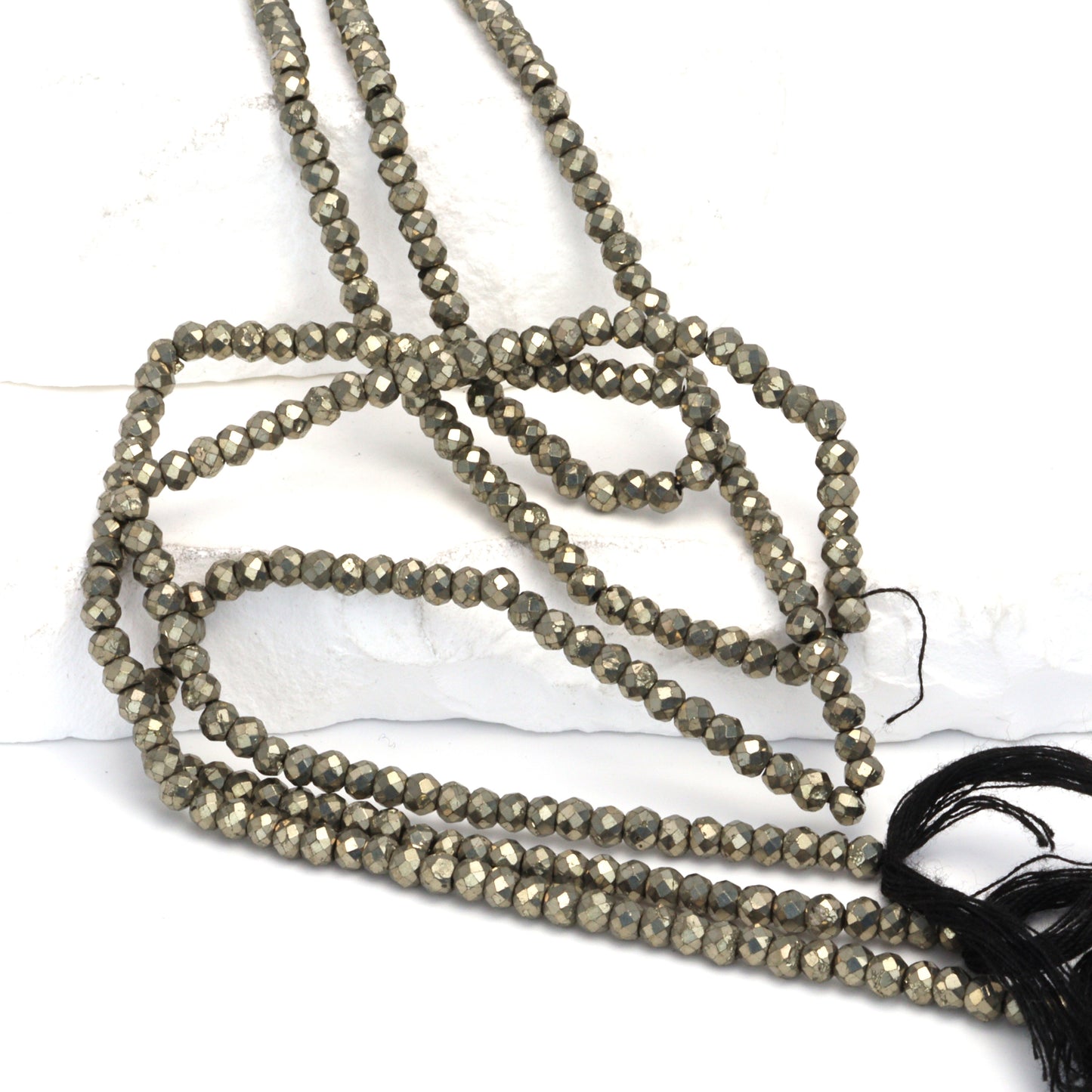 Natural Pyrite 3.5mm Faceted Rondelles Bead Strand